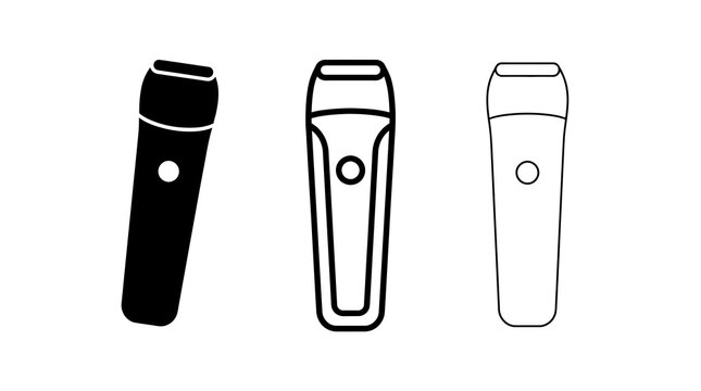 Stylized electric razor icons silhouette outline solid variations