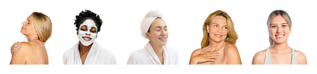 Fototapeta premium PNG Diverse women enjoying skincare routines on transparent background