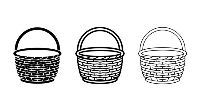 Basket design set wicker pattern in silhouette black and white line