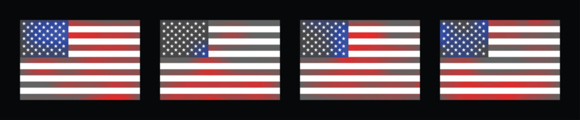 Obraz premium Set of American Flag of the United States with Stars and Stripes Isolated