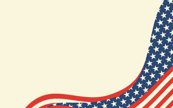 Minimalist patriotic background banner with American flag corner decoration for national holiday presentation