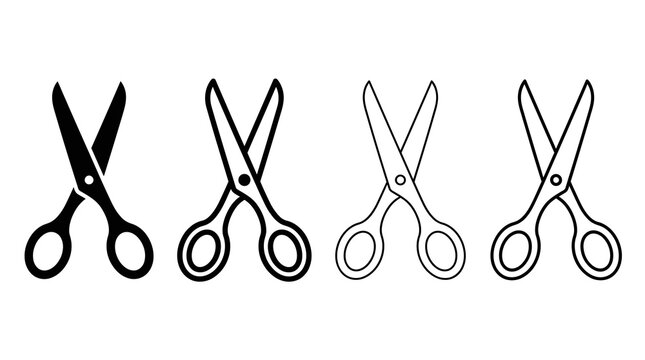 Various scissor silhouettes and outlines black linear and minimalist
