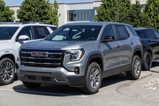 GMC Terrain Elevation FWD Small SUV at a dealership. GMC offers the Terrain with a 1.5L Turbo DOHC engine. MY:2026