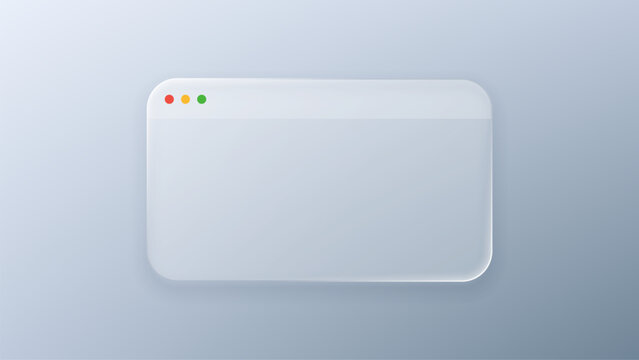 Browser window with liquid glass morphism effect. Minimalist interface element with frosted translucent panel. Floating UI design for web development, digital app and software technology.