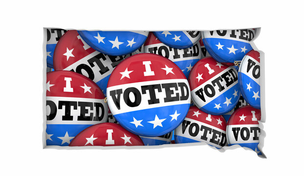 South Dakota SD State Map I Voted Pins Buttons Election Democracy 3d Illustration