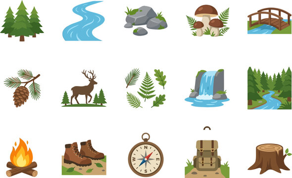 Outdoor Adventure Nature Exploration Icons.