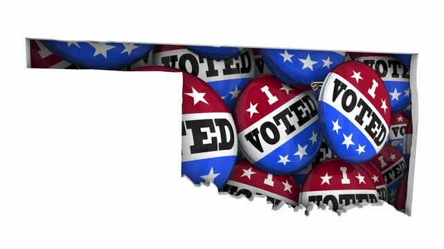 Oklahoma OK State Map I Voted Pins Buttons Election Democracy 3d Animation