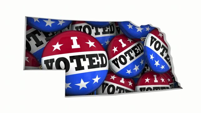 Nebraska NE State Map I Voted Pins Buttons Election Democracy 3d Animation