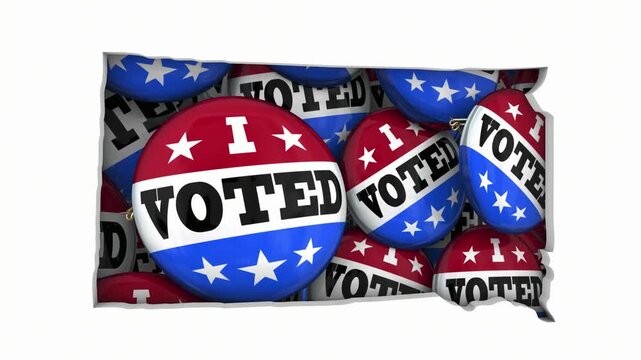 South Dakota SD State Map I Voted Pins Buttons Election Democracy 3d Animation