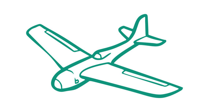 Teal line drawing of a small propeller plane in flight, depicted with a simple, minimalist vector style, conveying a playful mood.