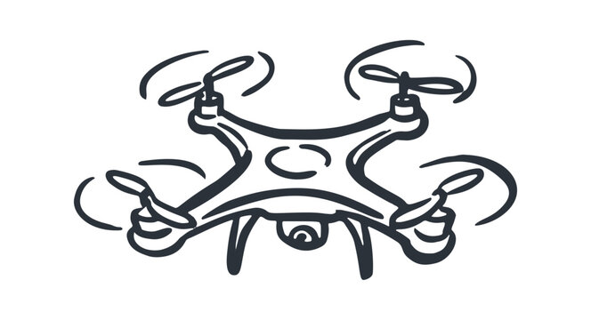 Hand-drawn Drone Flying with Spinning Propellers, Representing Modern Aerial Technology in a Sketch Style Illustration.