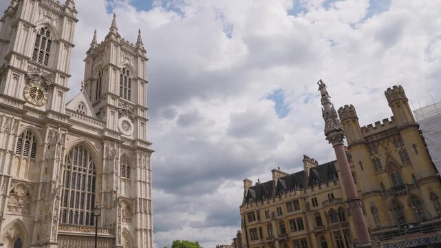 Westminster Abbey Exterior With Parliament Square Monument London