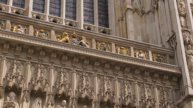 Westminster Abbey Heraldic Carvings And Gothic Facade Detail