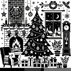 Fototapeta premium Cozy Christmas Living Room With Festive Decorations And Gifts.