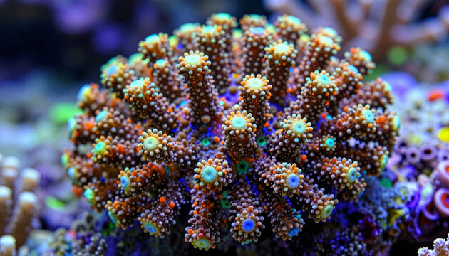 Vibrant Coral Polyps in Underwater Reef Ecosystem
