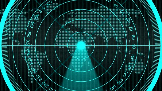 Abstract radar screen digital interface. Futuristic radar screen interface scanning beam. Radar screen showing scan results, multiple targets detected, Green radar screen with dots - Safety equipment.