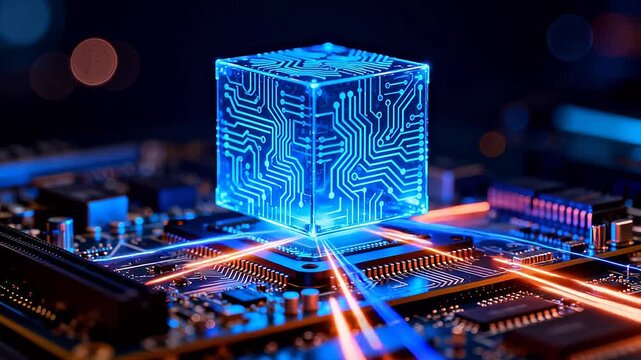 Circuit cube on motherboard with light beams