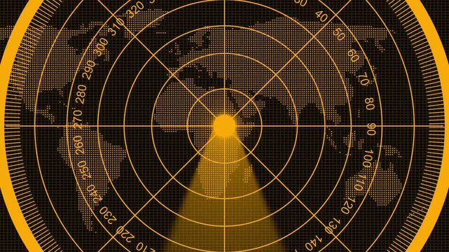 Abstract radar screen digital interface. Futuristic radar screen interface scanning beam. Radar screen showing scan results, multiple targets detected, Green radar screen with dots - Safety equipment.