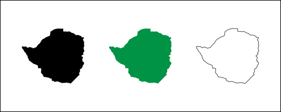 Zimbabwe map silhouette set with solid, satellite view and outline vector illustration