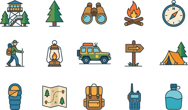 a set collection of camping and travel lifestyle.eps