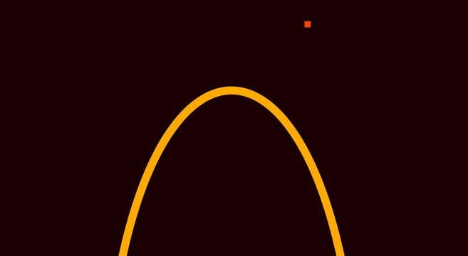 Minimalist motion red square moving along yellow parabolic arc animation