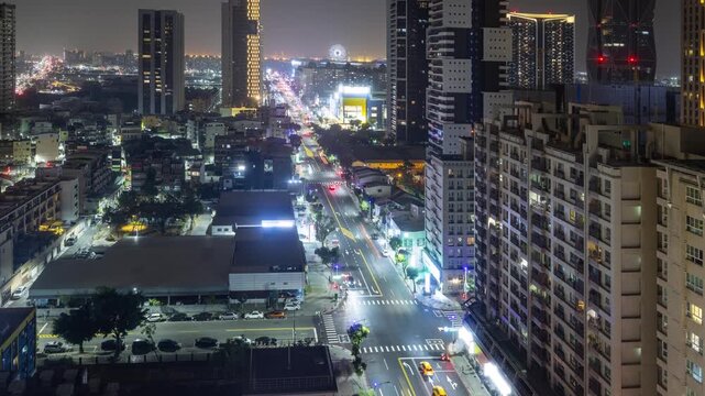 Time Lapse of a busy street in the city Kaohsiung in southern Taiwan at night.