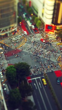 Time Lapse of the famous Shibuya Crossing in Tokyo Japan. Vertical Video.