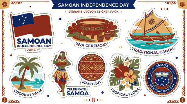 Samoan independence day vector sticker set