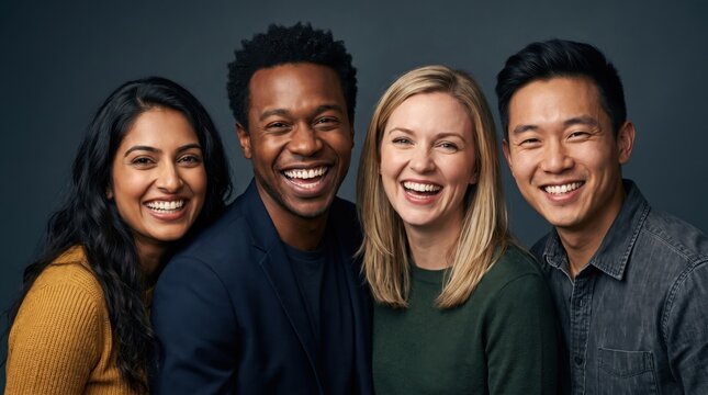 Group of diverse happy friends laughing together portrait for business team corporate success unity partnership community and lifestyle multiethnic concept