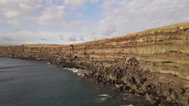 Aerial view of the rugged shoreline of southern tip of the Big Island of Hawaii