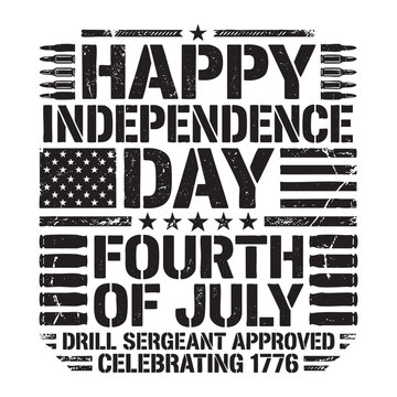 Happy independence day fourth of july text graphic with bullet belt, patriotic