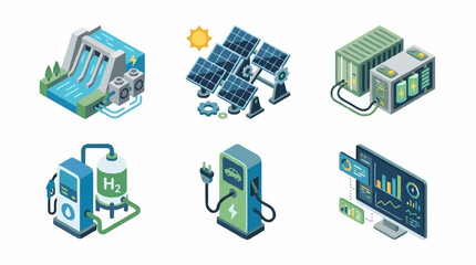 Fototapeta premium Renewable Energy and Technology Icons Collection.