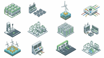 Naklejka premium Isometric Industrial Technology and Infrastructure Concept Art.