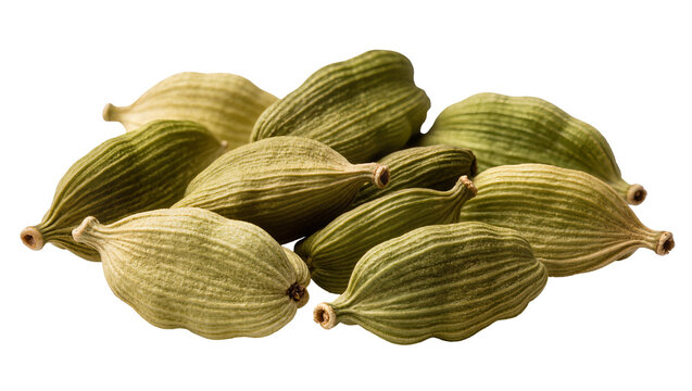 Isolated pile of fresh green cardamom pods, a popular spice ingredient for cooking and baking