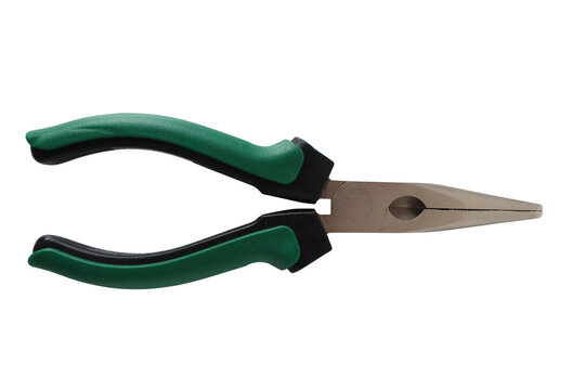 needle nose pliers tool with green handle, isolated on transparent background