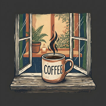 Coffee cup with latte art on wooden table 1.