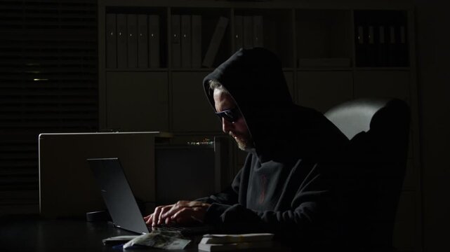 Hacker steals information. Digital fraud grows when a Hacker manipulates data. Office hacking starts after a Hacker enters network. Privacy invasion happens while a Hacker spies online.