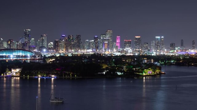 Night time lapse of the skyline of Miami Florida