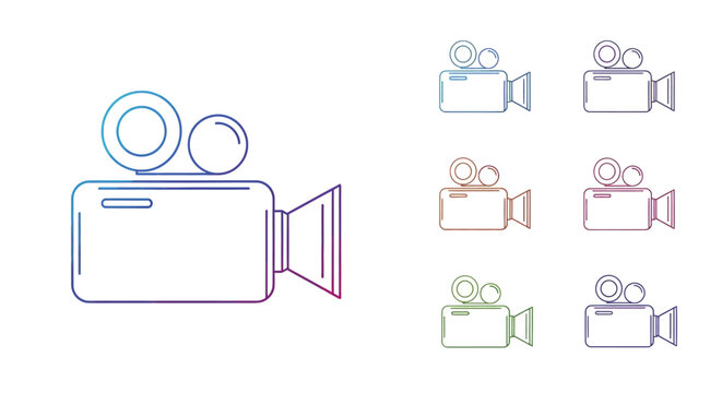 Outlined camera illustrations in different colors for design elements