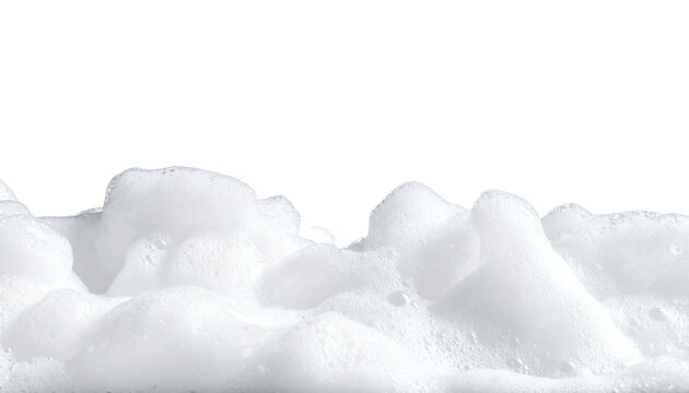 Close up view of thick white soap suds bubbles accumulating along the bottom edge forming a foamy border design&nbsp;