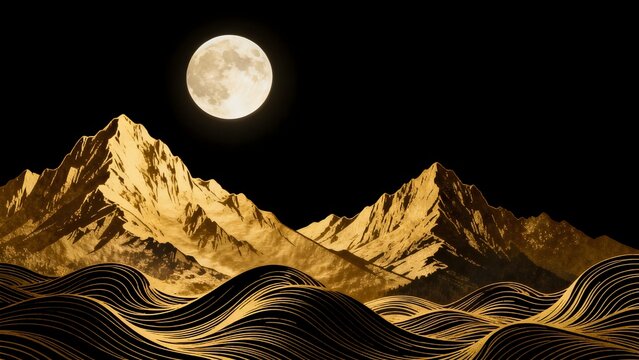 Golden mountains under full moon