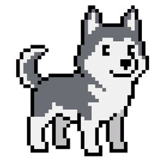 Fototapeta premium cute dog characters, cute siberian husky dog ​​characters, dog illustrations, siberian husky dogs, dog illustrations PNG, pixel art style siberian husky dogs, Pixel art style dog images, dog emoticons