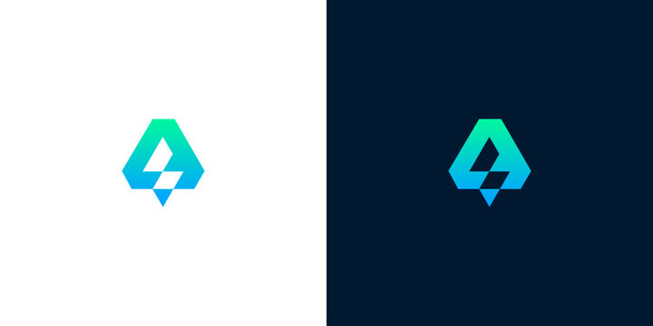 Letter A tech logo template with modern geometric gradient design in blue and green colors for digital identity