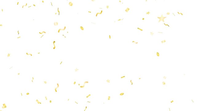 Falling Gold Confetti Falling Gold Confetti and Ribbons on White Background
