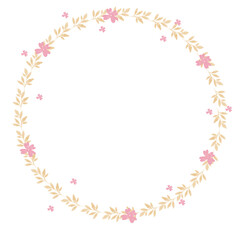 Fototapeta premium Beautiful Floral Wreath Circle Frame with Flowers and Foliage