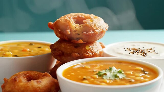 Medu vada with sambhar and coconut chutney.