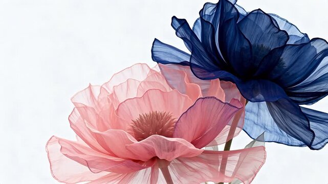 Two translucent fabric flowers