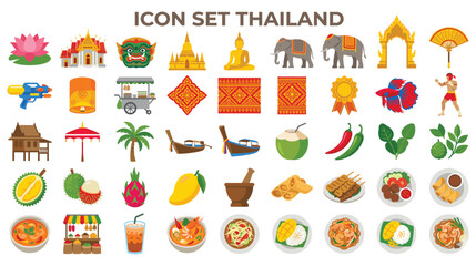 Thailand culture and travel icons set flat collection. © Ojufa