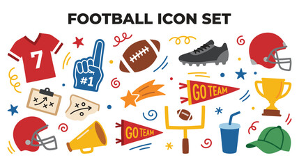 American football game equipment and sports fan icons. © Ojufa