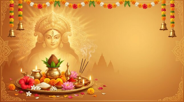 Divine Golden Durga Puja Maha Navratri Celebration